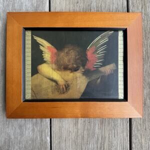 Musical Angel Playing The Flute Fiorentino 8x10 Cherub Vintage Print 90s Decor